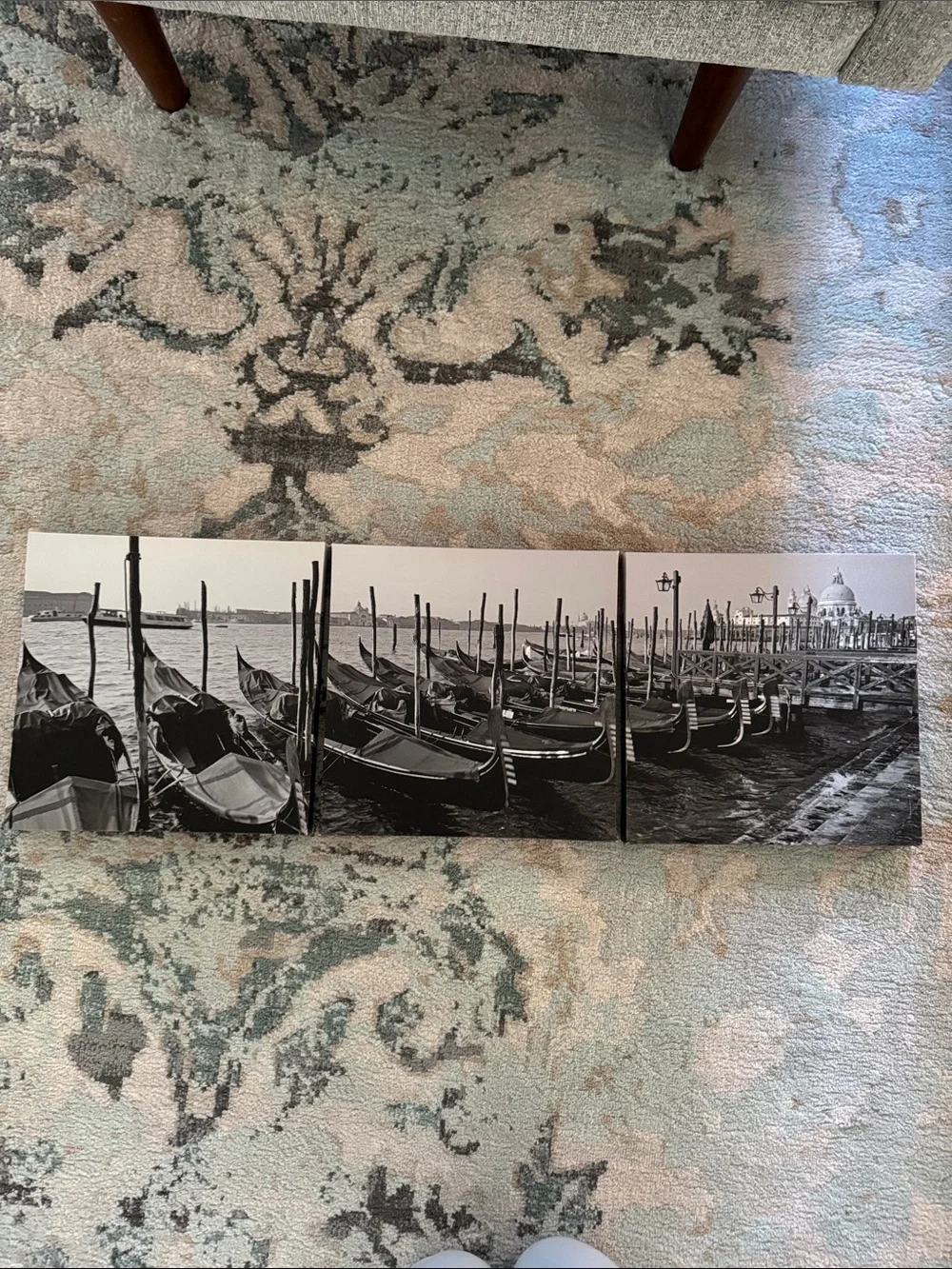 3-piece Black & White Venice Gondolas Triptych Wall Art